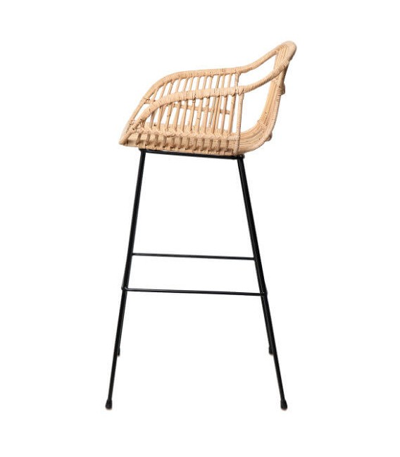 SET 2 TABURETES BARRA 51 X 55 X 101 DALTI RATAN NATURAL Y METAL NEGRO