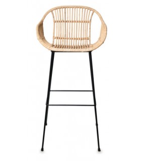 Taburete de barra en ratán trenzado y metal negro, estilo boho. Mdmhogar1