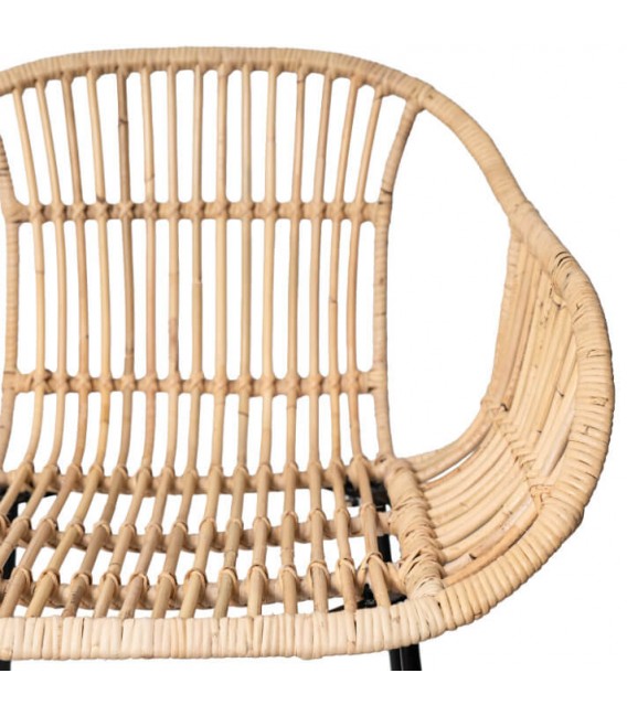 Taburete de barra en ratán trenzado y metal negro, estilo boho. Mdmhogar4