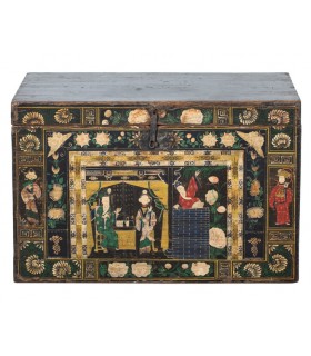 Baúl antiguo oriental en madera de sicomoro decorada a mano. Mdmhogar1