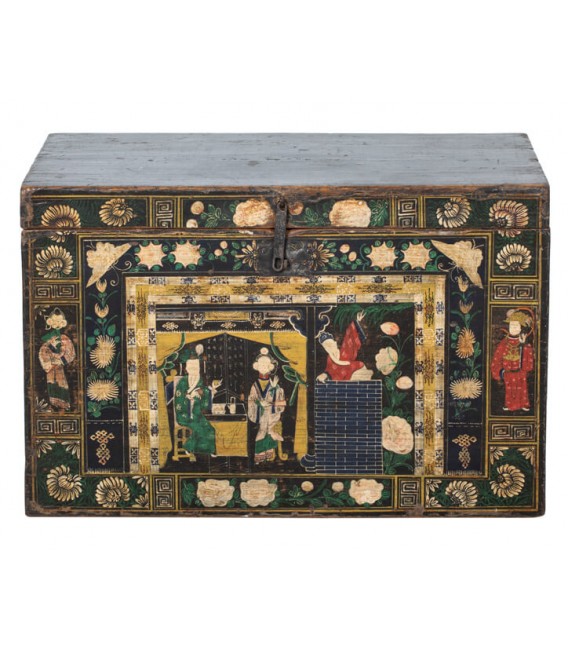 Baúl antiguo oriental en madera de sicomoro decorada a mano. Mdmhogar1