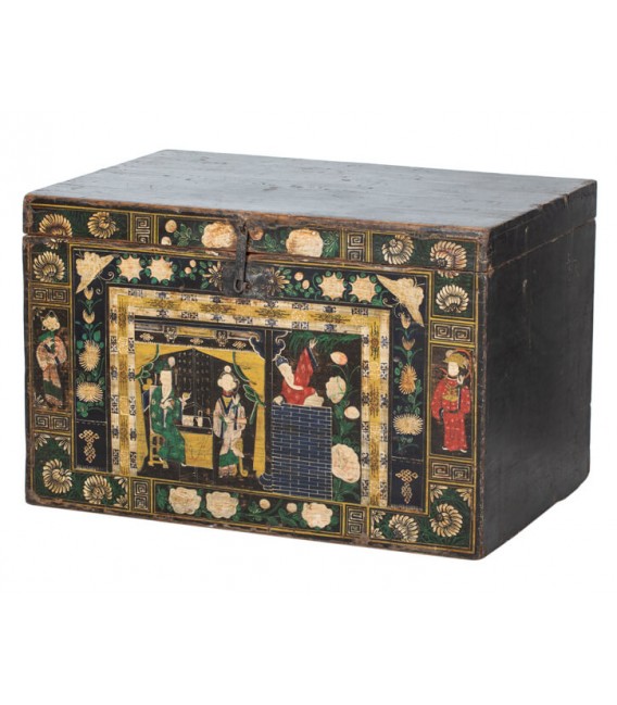 Baúl antiguo oriental en madera de sicomoro decorada a mano. Mdmhogar