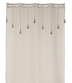 Cortina de algodón beige con borlas y anillas, estilo natural. Mdmhogar
