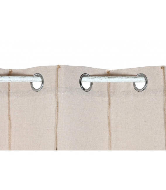 Cortina de algodón beige con borlas y anillas, estilo natural. Mdmhogar1