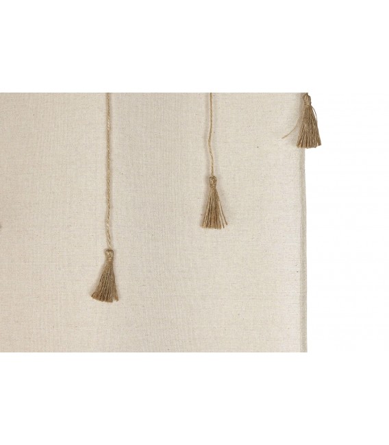 Cortina de algodón beige con borlas y anillas, estilo natural. Mdmhogar3