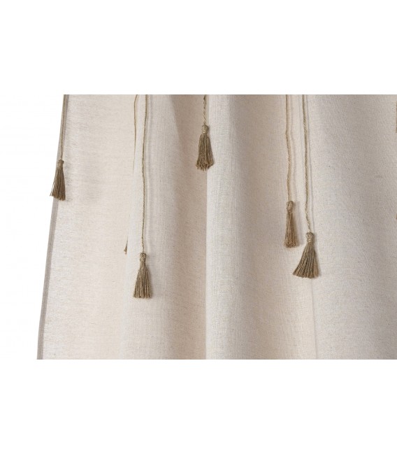 Cortina de algodón beige con borlas y anillas, estilo natural. Mdmhogar4