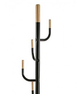 Perchero de pie en metal negro y madera natural, diseño chic y estable. Mdmhogar1