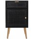 Mesita de noche en madera y ratán negro con patas doradas Mdmogar1