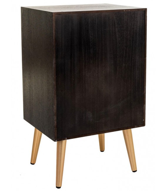 Mesita de noche en madera y ratán negro con patas doradas Mdmogar3