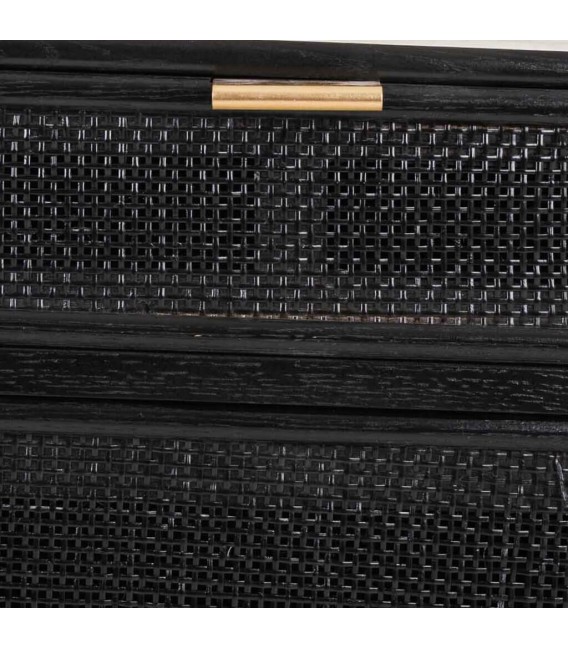 Mesita de noche en madera y ratán negro con patas doradas Mdmogar4