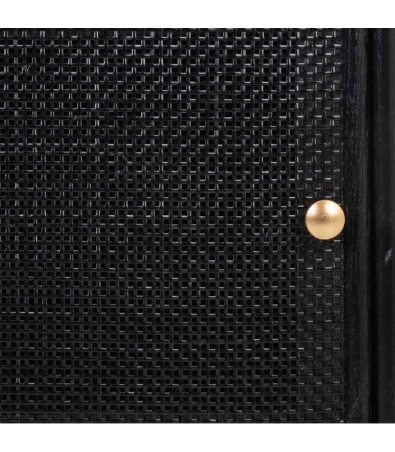 Mesita de noche en madera y ratán negro con patas doradas Mdmogar5