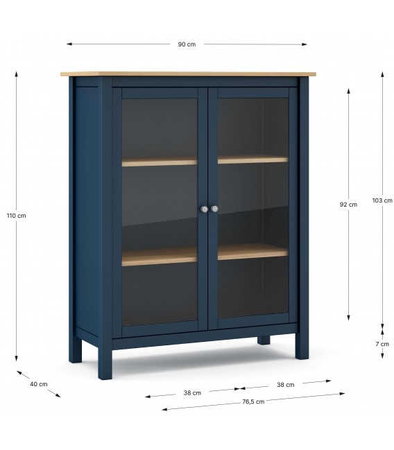 Vitrina baja en madera y cristal, 2 puertas, estilo rústico chic. Mdmhogar4