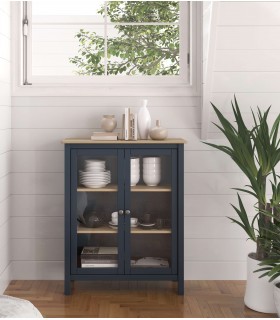 Vitrina baja en madera y cristal, 2 puertas, estilo rústico chic. Mdmhogar