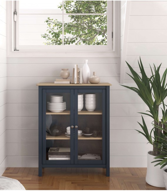 Vitrina baja en madera y cristal, 2 puertas, estilo rústico chic. Mdmhogar