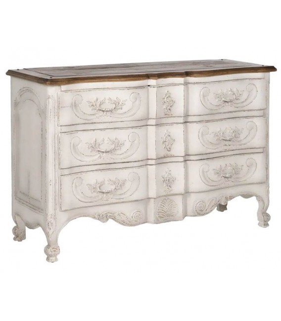 Cómoda clásica de madera tallada, blanca con tapa en nogal vintage. Mdmhogar