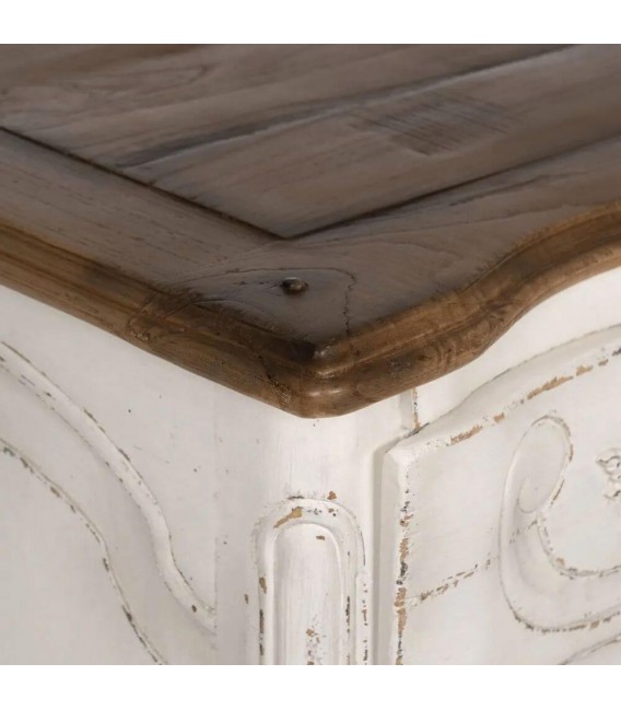 Cómoda clásica de madera tallada, blanca con tapa en nogal vintage. Mdmhogar2