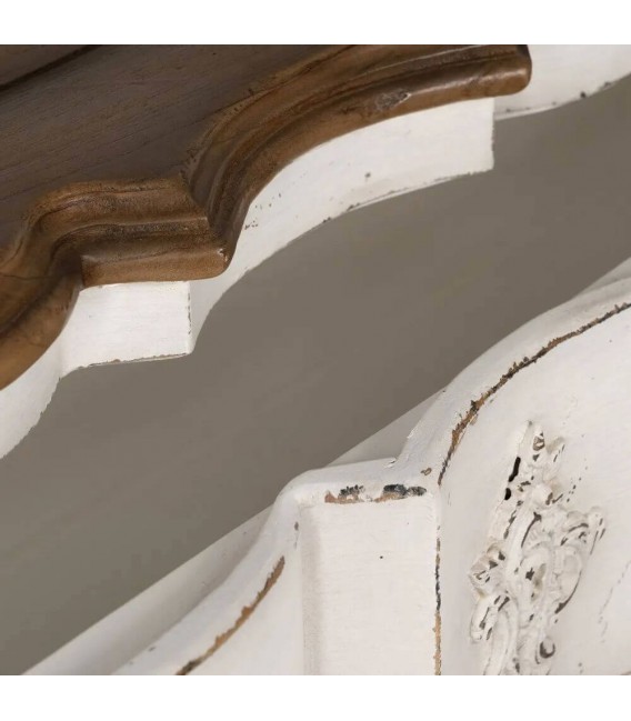 Cómoda clásica de madera tallada, blanca con tapa en nogal vintage. Mdmhogar4