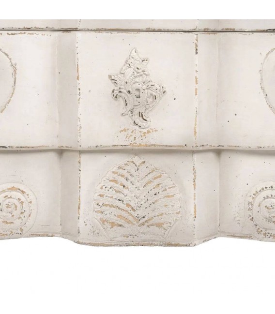 Cómoda clásica de madera tallada, blanca con tapa en nogal vintage. Mdmhogar5