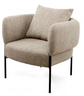 Butaca moderna tapizada en chenilla color topo con patas de metal. Mdmhogar