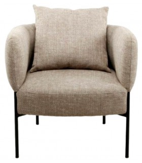 Butaca moderna tapizada en chenilla color topo con patas de metal. Mdmhogar1