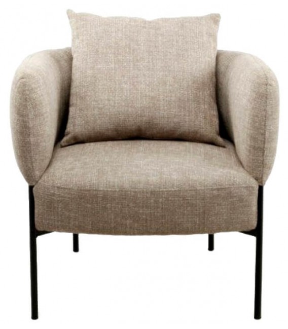 Butaca moderna tapizada en chenilla color topo con patas de metal. Mdmhogar1