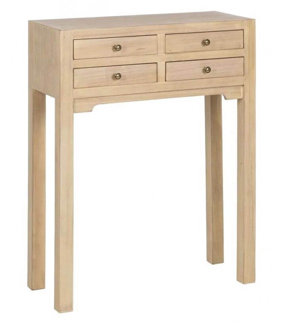 Consola de entrada pequeña de madera natural 4 cajones. Mdmhogar