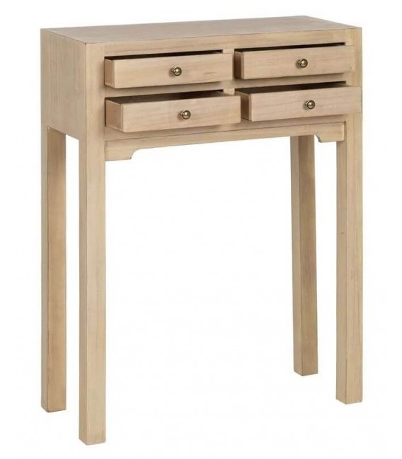 Consola de entrada pequeña de madera natural 4 cajones. Mdmhogar1