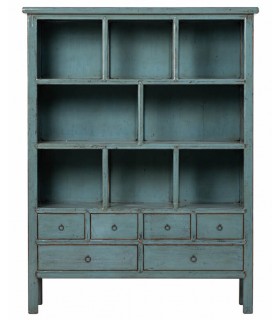 Estantería grande madera lacada azul con 6 cajones estilo oriental. Mdmhogar12