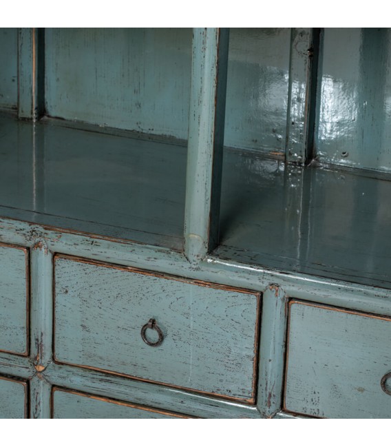Estantería grande madera lacada azul con 6 cajones estilo oriental. Mdmhogar3