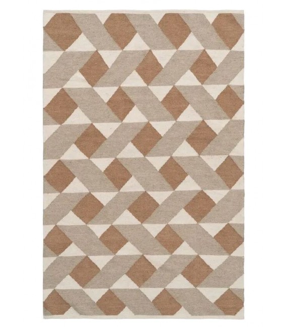 Alfombra boho de lana y algodón con diseño geométrico tonos neutros. Mdmhogar