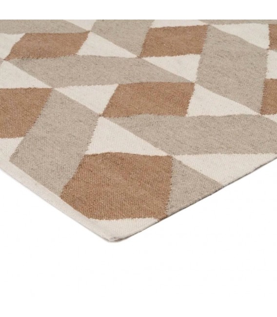 Alfombra boho de lana y algodón con diseño geométrico tonos neutros. Mdmhogar1