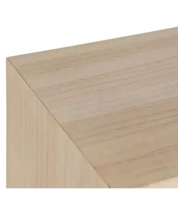 Mesita de noche de madera natural con 2 cajones y tiradores de bronce. Mdmhogar2