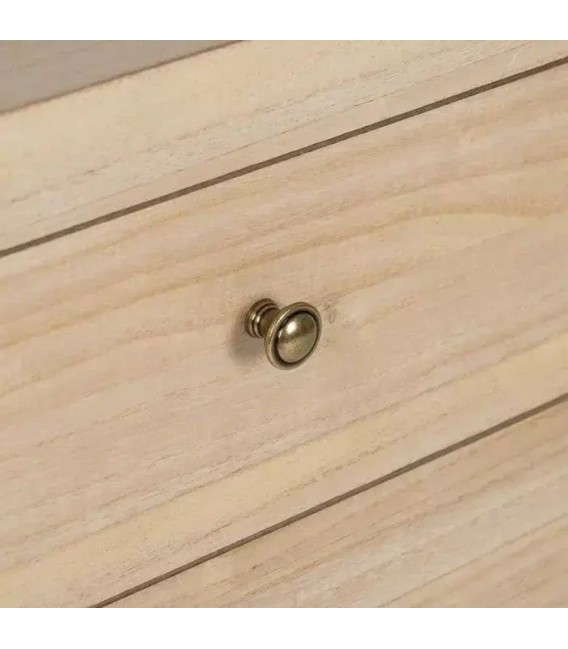 Mesita de noche de madera natural con 2 cajones y tiradores de bronce. Mdmhogar3