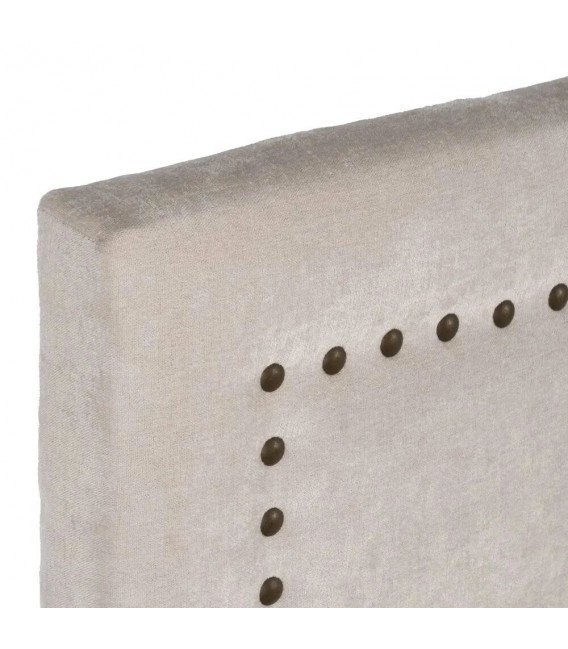 Cabecero tapizado beige con tachuelas, ideal para cama matrimonio. Mdmhogar