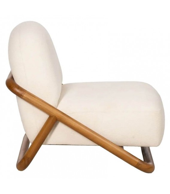 Butaca en madera de teca y bouclé blanco, diseño moderno y elegante. Mdmhogar1