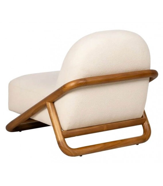 Butaca en madera de teca y bouclé blanco, diseño moderno y elegante. Mdmhogar2