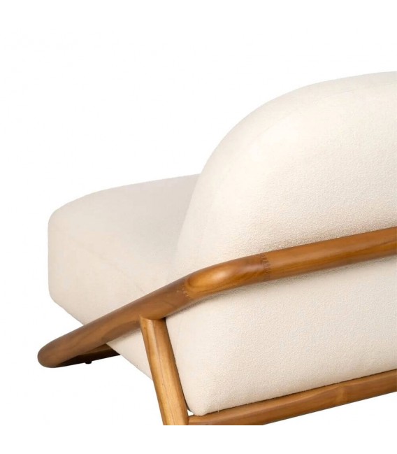 Butaca en madera de teca y bouclé blanco, diseño moderno y elegante. Mdmhogar3
