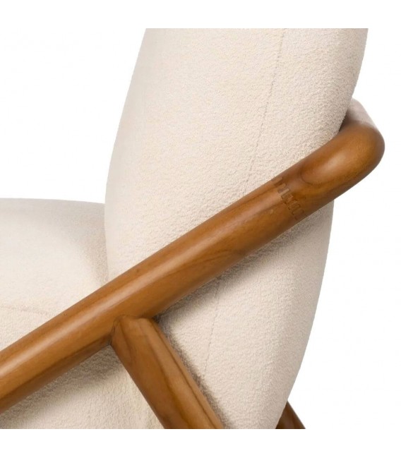 Butaca en madera de teca y bouclé blanco, diseño moderno y elegante. Mdmhogar5