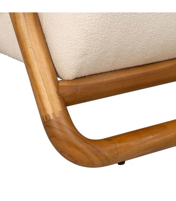 Butaca en madera de teca y bouclé blanco, diseño moderno y elegante. Mdmhogar6