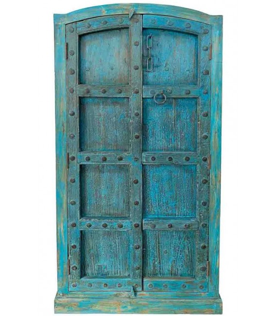 Armario Alacena Antiguo de Madera Maciza en Azul Envejecido Mdmhogar1
