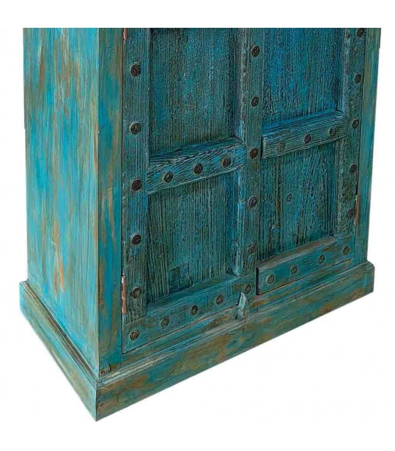 Armario Alacena Antiguo de Madera Maciza en Azul Envejecido Mdmhogar4