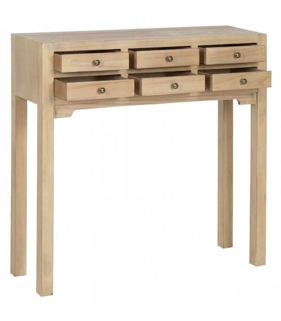 Consola de entrada con 6 cajones, madera natural, estilo oriental. Mdmhogar1