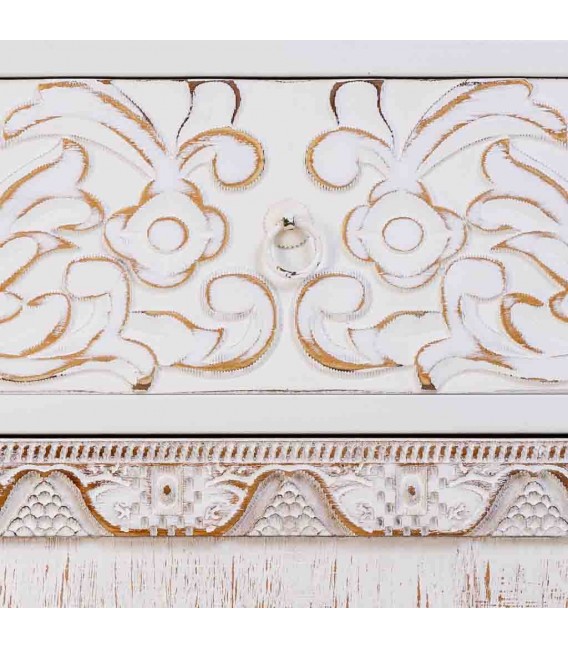 Mesita de noche tallada, 1 cajón y 1 puerta, estilo étnico. Mdmhogar5