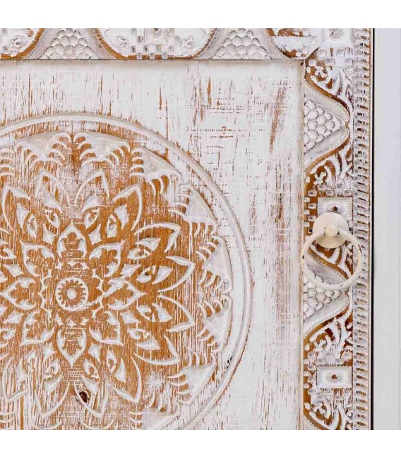 Mesita de noche tallada, 1 cajón y 1 puerta, estilo étnico. Mdmhogar6