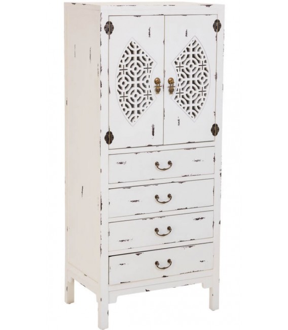 Armario alacena de madera, 4 cajones y 2 puertas, estilo oriental. Mdmhogar