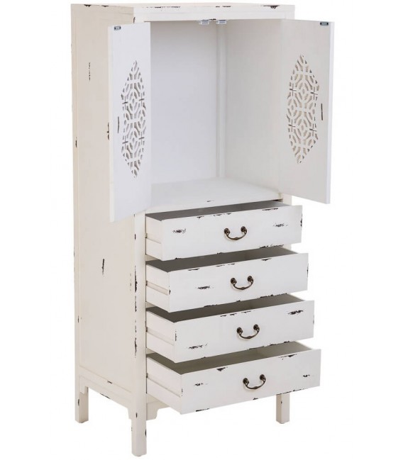 Armario alacena de madera, 4 cajones y 2 puertas, estilo oriental. Mdmhogar2
