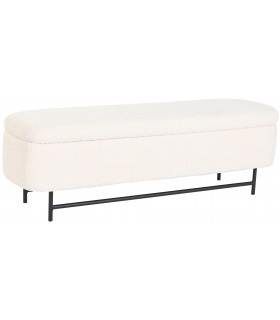 Banco pie de cama con arcón, tapizado bouclé blanco, estilo moderno. Mdmhogar