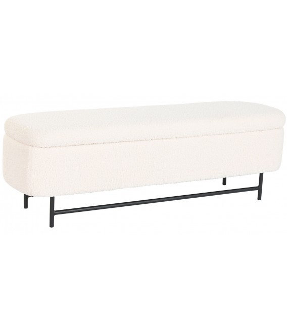 Banco pie de cama con arcón, tapizado bouclé blanco, estilo moderno. Mdmhogar