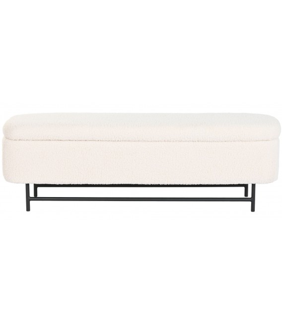 Banco pie de cama con arcón, tapizado bouclé blanco, estilo moderno. Mdmhogar2