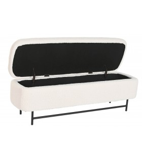 Banco pie de cama con arcón, tapizado bouclé blanco, estilo moderno. Mdmhogar1